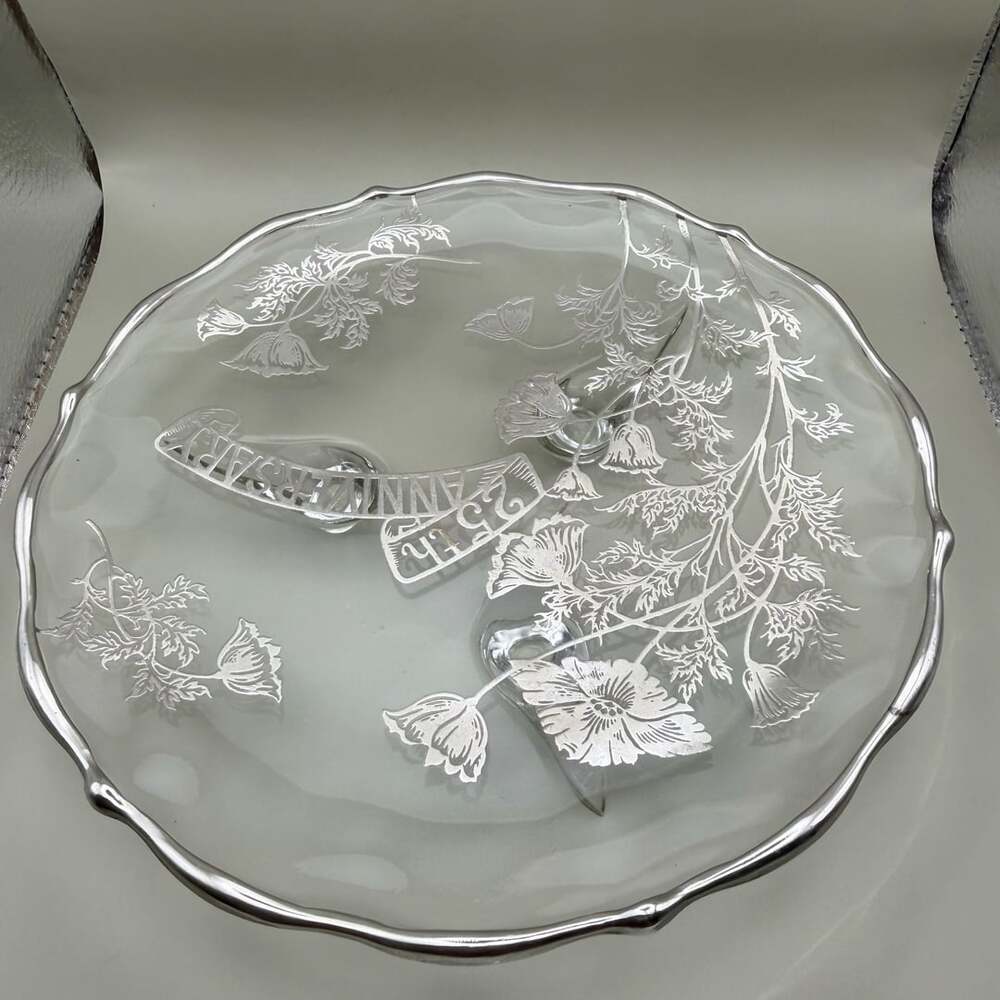 Silver City 25th  Anniversary Footed Plate Sterling Inlay Crystal 7.5 inches